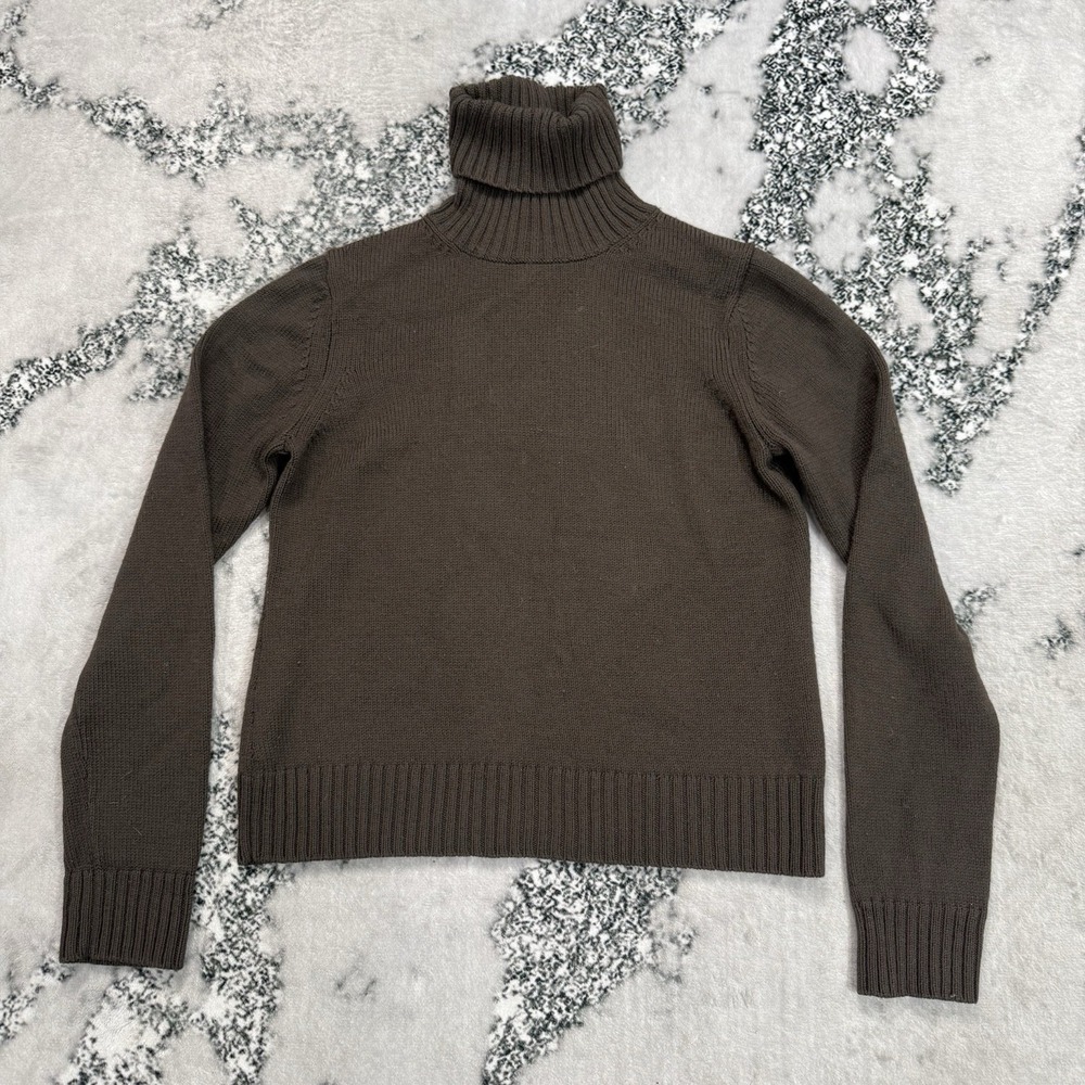 Theory Sweater Womens 100% Wool Turtleneck Brown Size Large Long Sleeve Knit